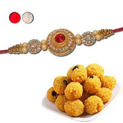 "Rakhi - SR-9360 A (Single Rakhi), 500gms of Laddu - Click here to View more details about this Product